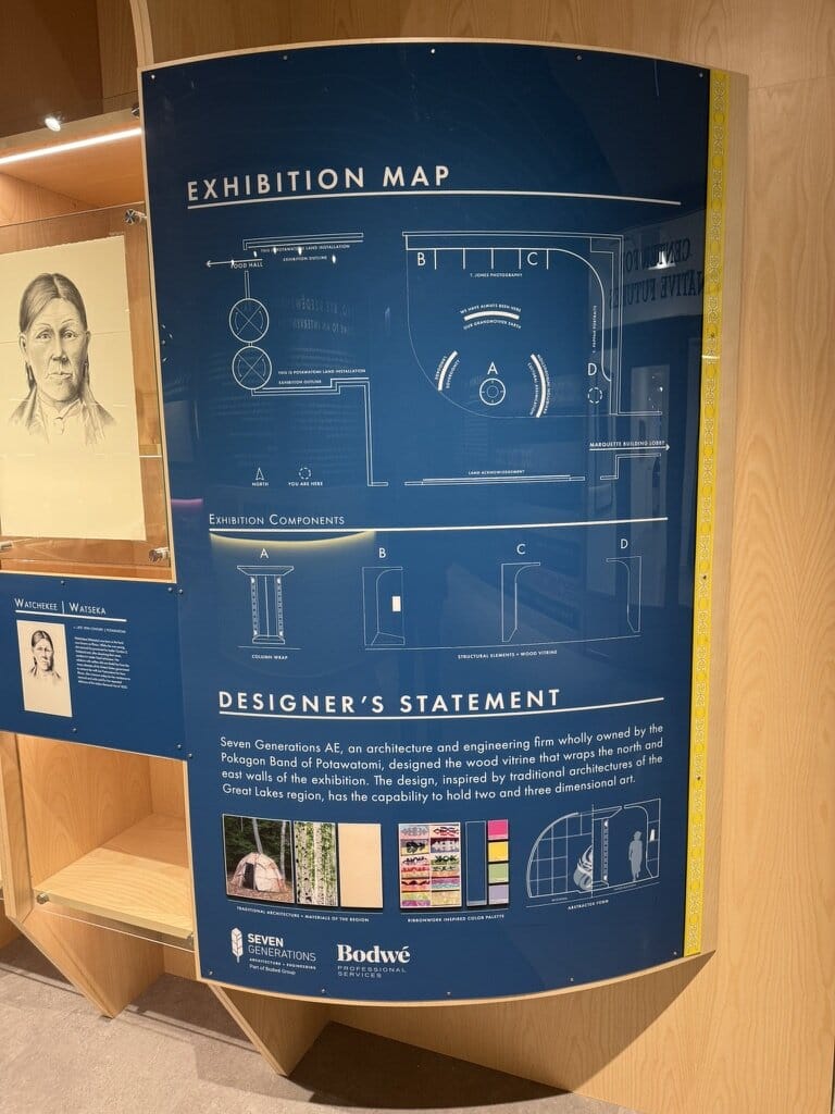 Blue graphic on a wall showing an exhibition map