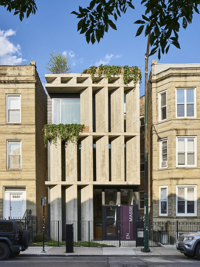 Concrete building with diagonal angles