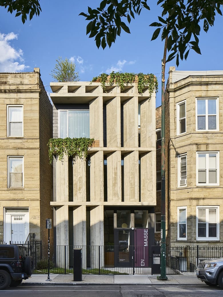 Concrete building with diagonal angles
