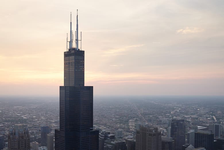 Top of a tall black skyscraper
